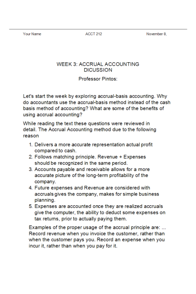 ACCT 212 Week 3 Accrual Accounting Discussion Assignment