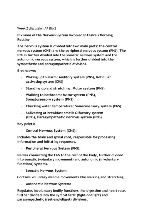 BIOS 252 Week 2 Discussion; Nervous System