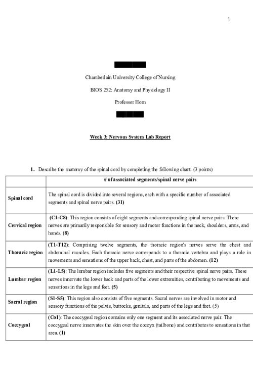 BIOS 252 Week 3 Online Lab; Nervous System Lab Report