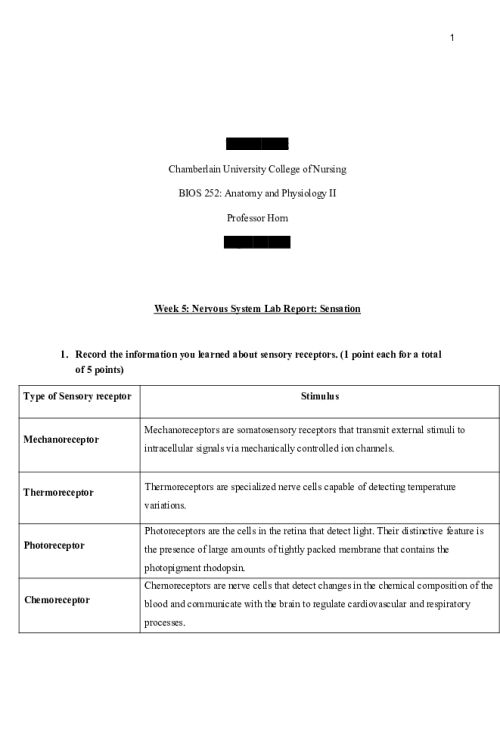 BIOS 252 Week 5 Online Lab; Nervous System - Sensation