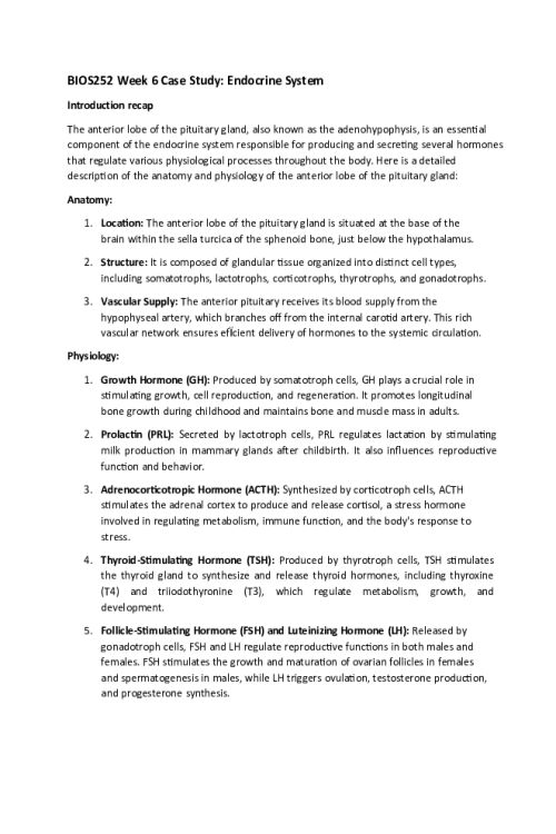 BIOS 252 Week 6 Case Study; Endocrine System.