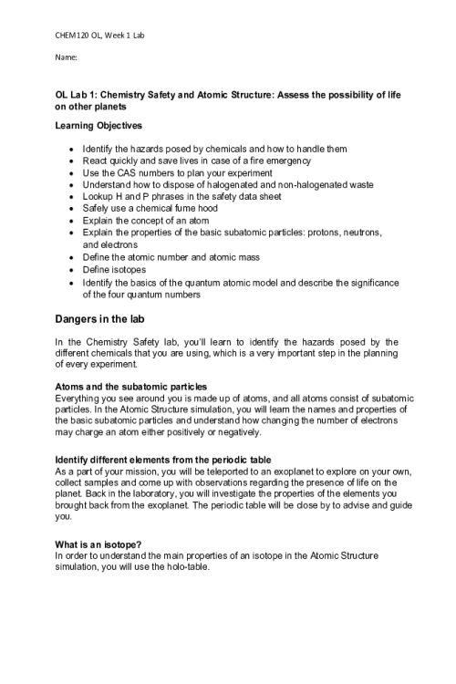 CHEM 120 Week 1 Virtual Labs; Part 1, 2, 3.