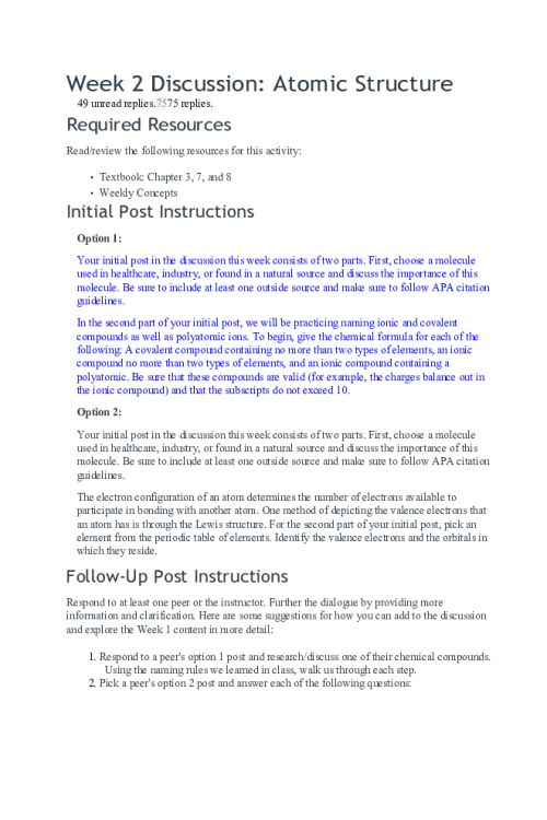 CHEM 120 Week 2 Discussion; Atomic Structure - Ibuprofen