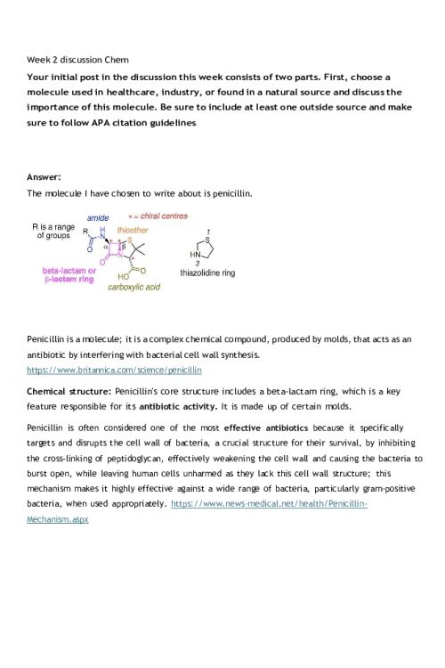 CHEM 120 Week 2 Discussion; Atomic Structure - Penicillin