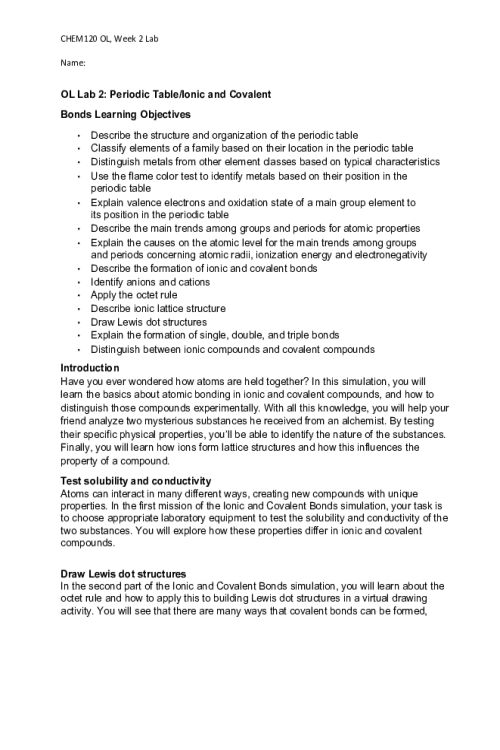CHEM 120 Week 2 Virtual Labs; Part 1, 2, 3