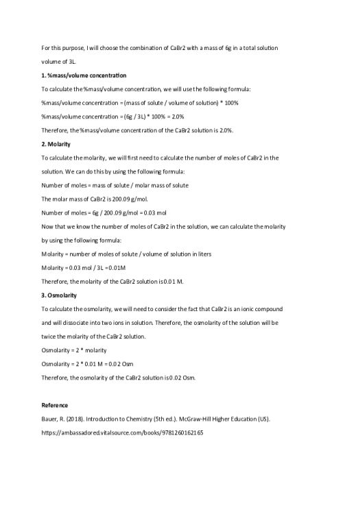CHEM 120 Week 3 Discussion; Solution Chemistry - CaBr2
