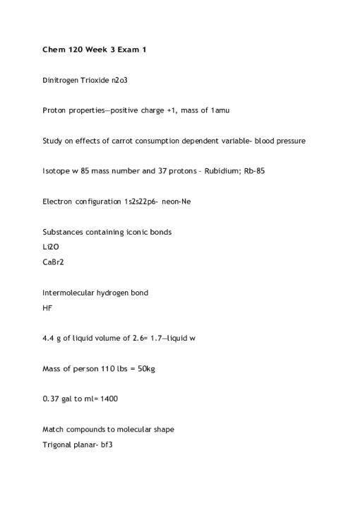 Chem 120 Week 3 Exam 1 - After Test Notations