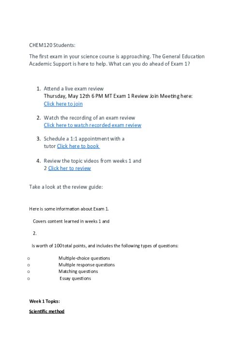 CHEM 120 Week 3 Exam 1 - Sample Question, Resources