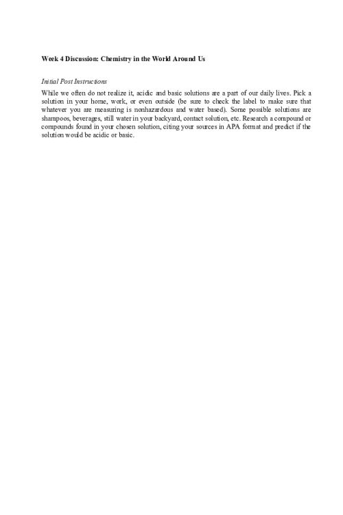 CHEM 120 Week 4 Discussion; Chemistry in the World Around Us - Shampoo Solution