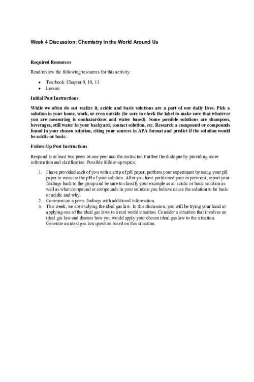 CHEM 120 Week 4 Discussion; Chemistry in the World Around Us - Vinegar that contains acetic acid