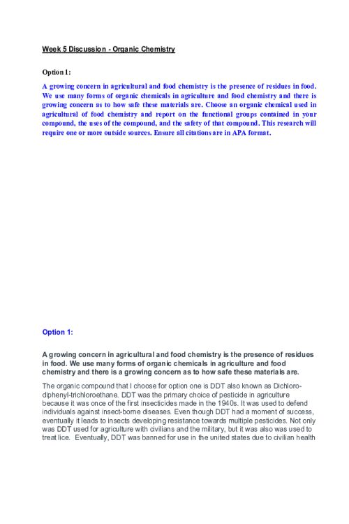 CHEM 120 Week 5 Discussion; Organic Chemistry - Dichloro-diphenyl-trichloroethane