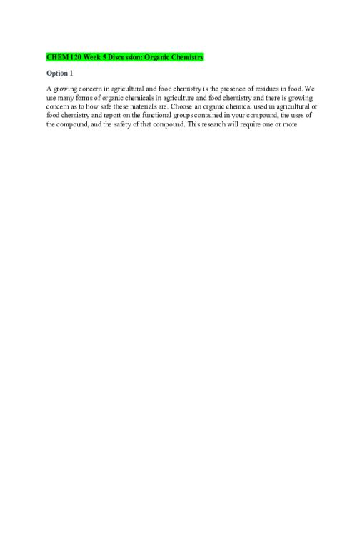 CHEM 120 Week 5 Discussion; Organic Chemistry - Isopropanol