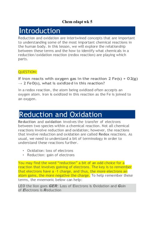 Chem 120 Week 5 Edapt Quiz - Questions and Answers