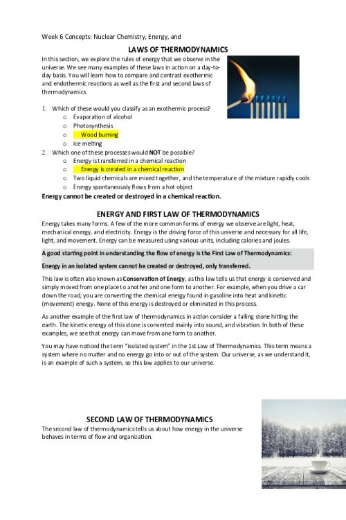 CHEM 120 Week 6 Concepts; Nuclear Chemistry, Energy, and Biochemistry