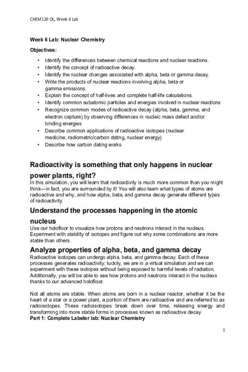 CHEM 120 Week 6 Virtual Lab; Part 1, 2 and 3.