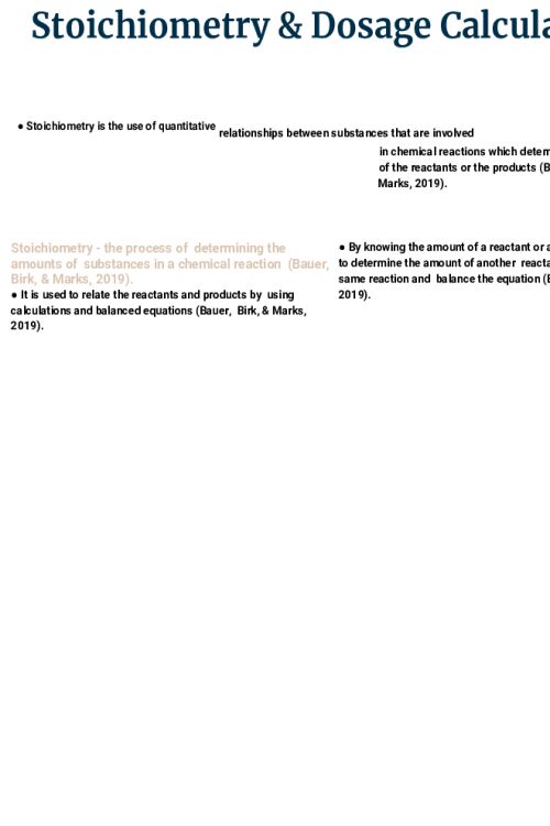 CHEM 120 Week 7 Assignment; Group Project - Relating Stoichiometry & Dosage Calculation (CO 4)
