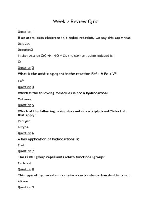 CHEM 120 Week 7 Review Quiz