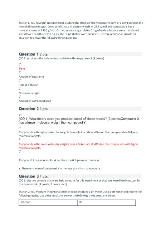 CHEM 120 Week 8 Lab Practicum Online Quiz..