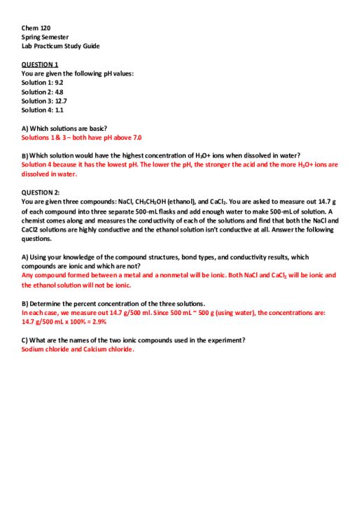 CHEM 120 Week 8 Lab Practicum - Study Guide