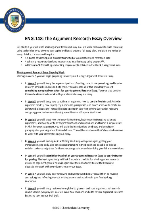 ENGL 148 Comprehensive Guide to the Argument Research Essay