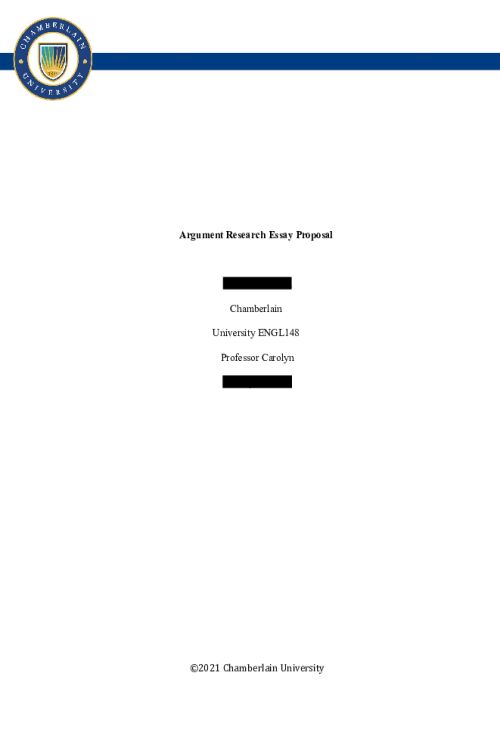 ENGL 148 Week 2 Assignment; Argument Research Essay Proposal