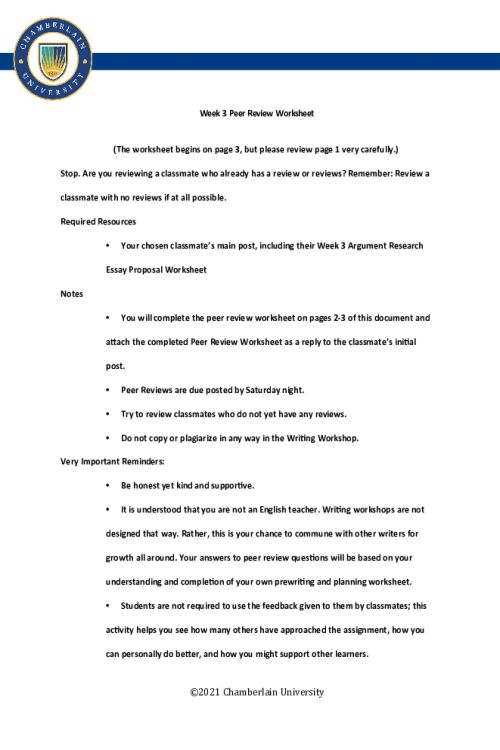 ENGL 148 Week 3 Peer Review Worksheet.