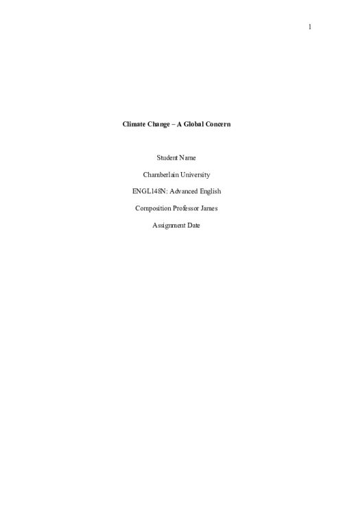 ENGL 148 Week 4 Assignment; Climate Change - A Global Concern