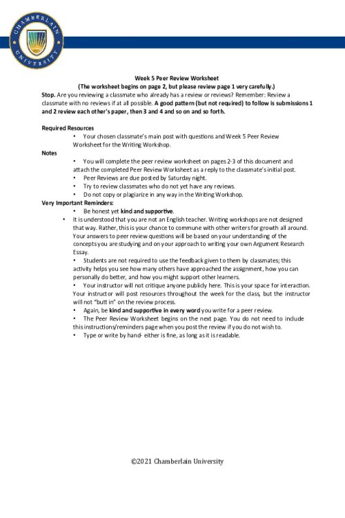 ENGL 148 Week 5 Peer Review Worksheet.