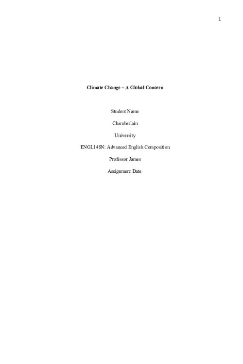 ENGL 148 Week 6 Argumentive Essay; Climate Change - A Global Concern