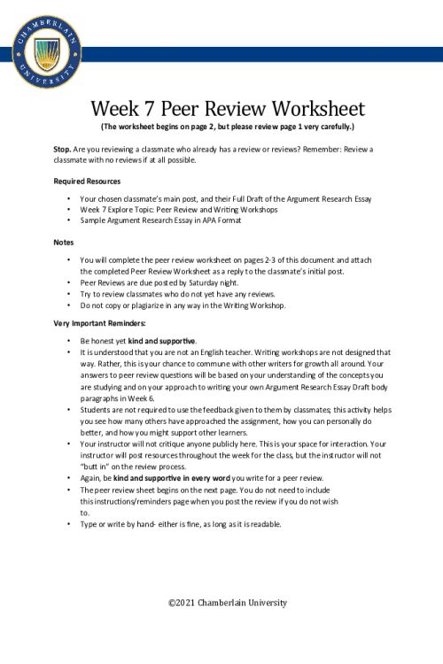 ENGL 148 Week 7 Peer Review Worksheet.