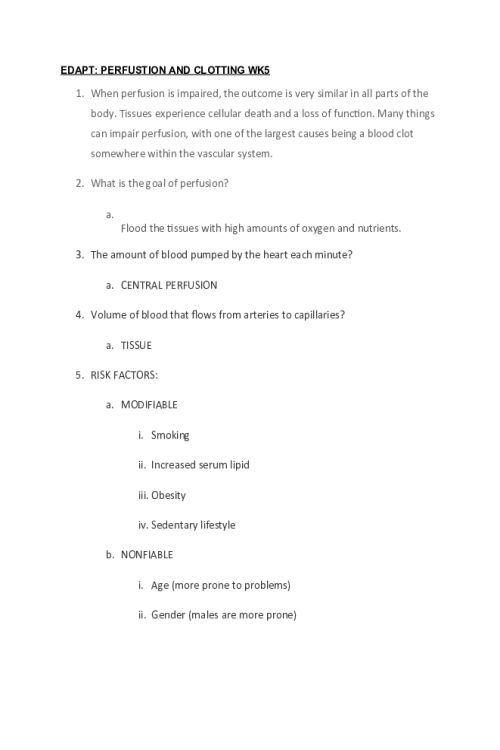 NR 283 Week 5 EDAPT; Perfusion and Clotting