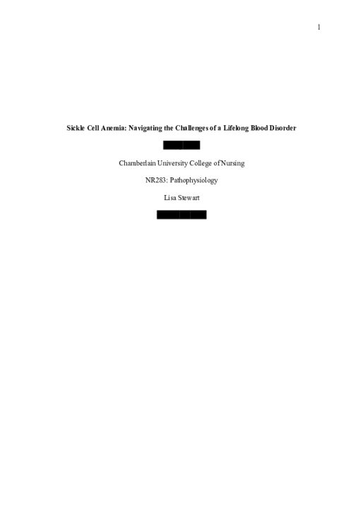 NR 283 Week 6 Assignment; RUA; Pathophysiological Processes; Sickle Cell Anemia; Navigating the Challenges of a Lifelong Blood Disorder