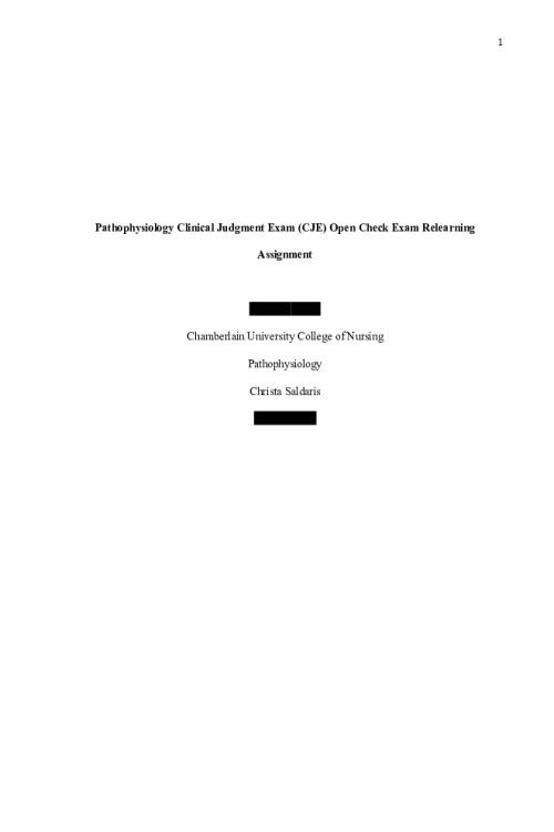 NR 283 Week 7 Pathophysiology Clinical Judgment Exam (CJE) Open Check Exam Relearning Assignment