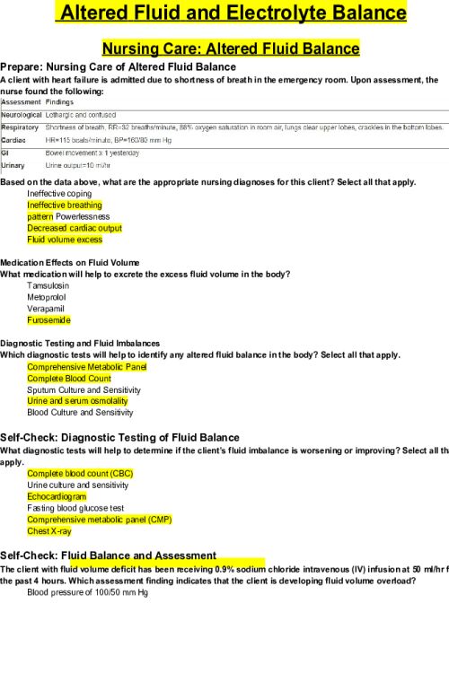 NR 324 Week 1 EDAPT; Altered Fluid and Electrolyte Balance