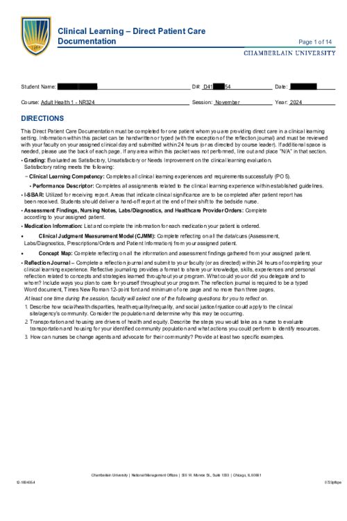 NR 324 Week 5 Clinical Care Plan for Patient with AML & CKD