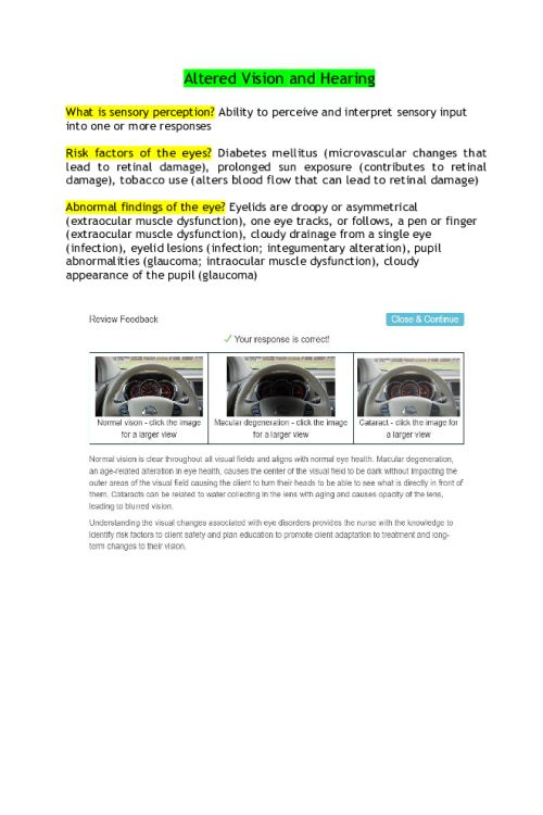 NR 325 Week 3 Edapt; Altered Hearing & Vision.