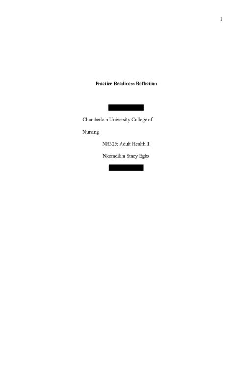 NR 325 Week 5 Assignment; Practice Readiness Reflection Paper on NCLEX-RN Test Plan