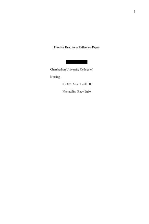 NR 325 Week 5 Assignment (RUA); Practice Readiness Reflection Paper
