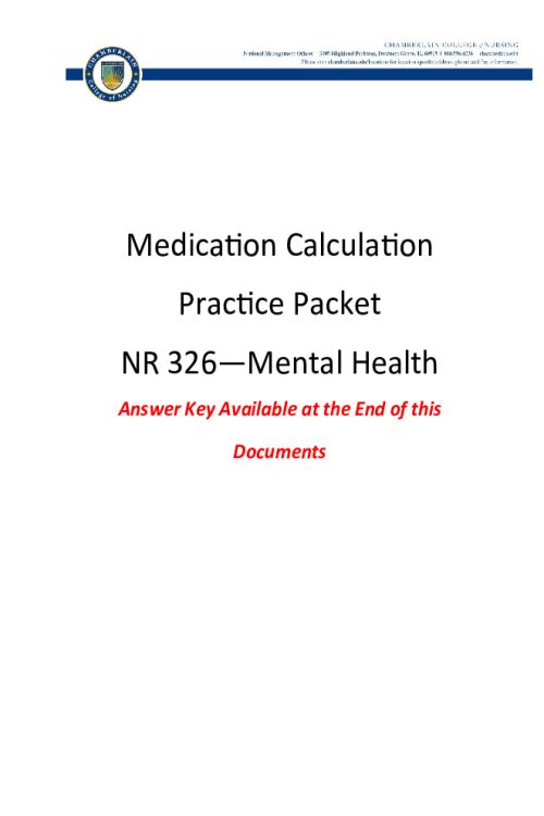 NR 326 Week 1 Medication Calculation Practice Packet.
