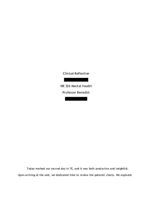 NR 326 Week 2 Clinical Reflection