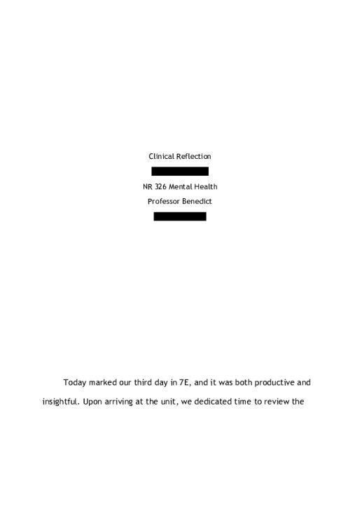 NR 326 Week 3 Clinical Reflection