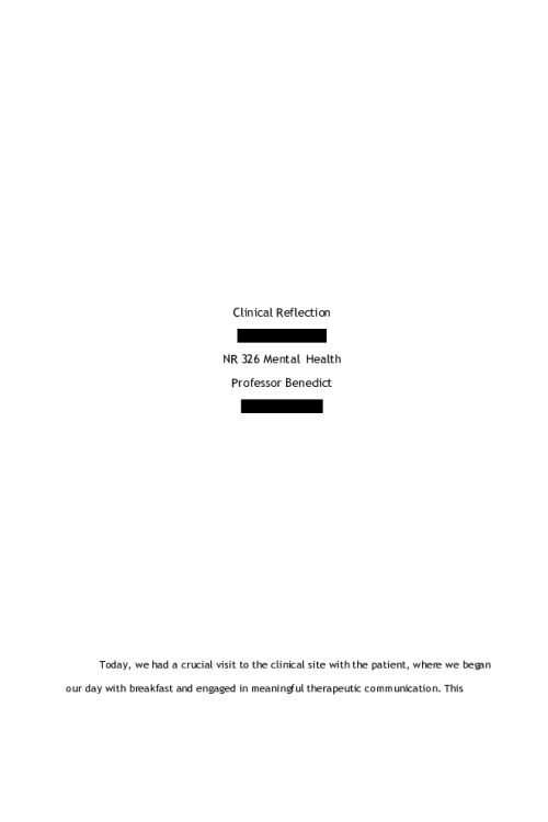 NR 326 Week 4 Clinical Reflection on Mental Health Practices