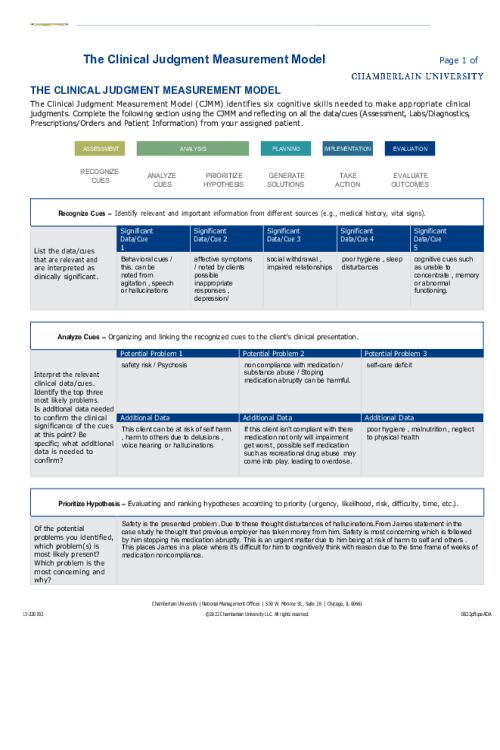 NR 326 Week 6 The Clinical Judgment Measurement Model - From iHuman