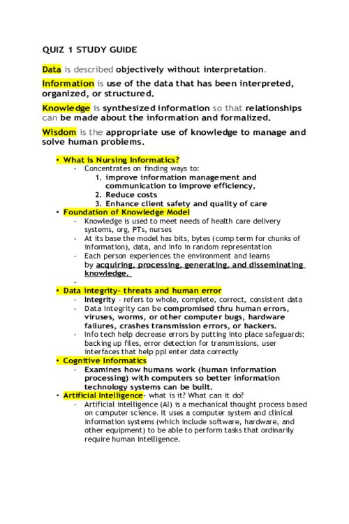 NR 360 Week 2 Module 2 Quiz 1; Study Guide and Key Concepts