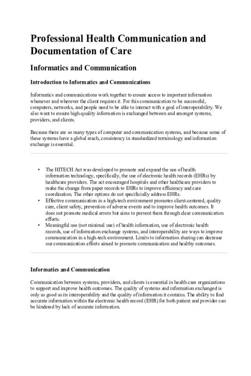NR 360 Week 4 Edapt; Professional Health Communication and Documentation of Care