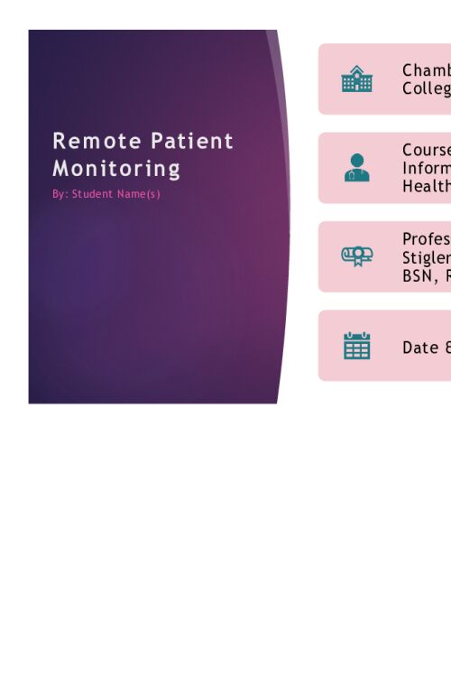 NR 360 Week 6 Module 6 Assignment; RUA Technology Presentation - Remote Patient Monitoring.