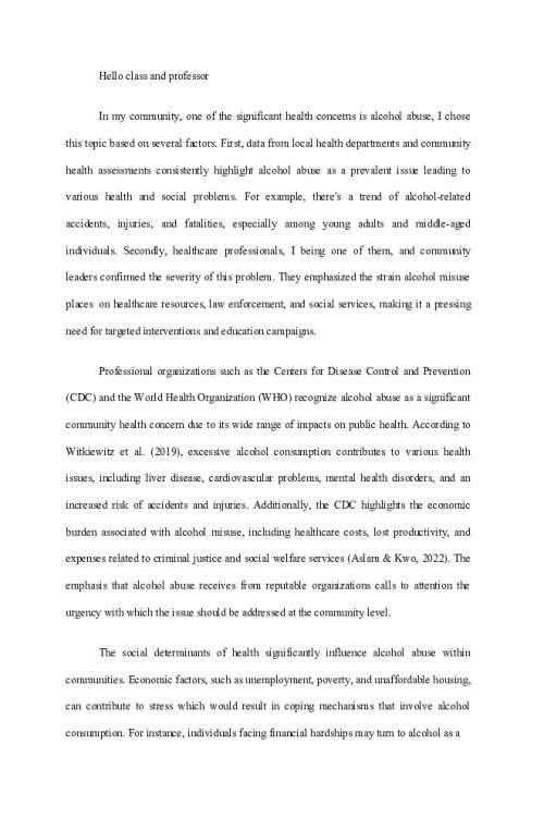 NR 436 Week 1 Discussion; Addressing Alcohol Abuse in Communities