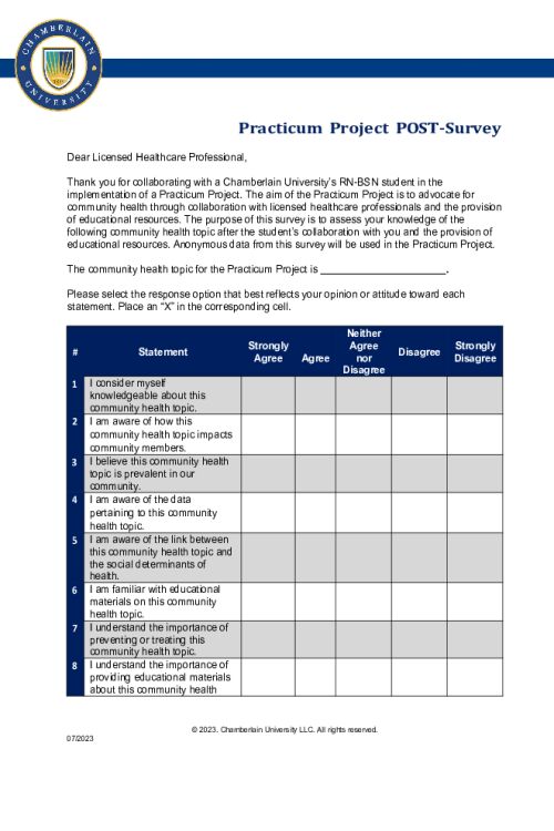NR 436 Week 5 Practicum Project POST-Survey