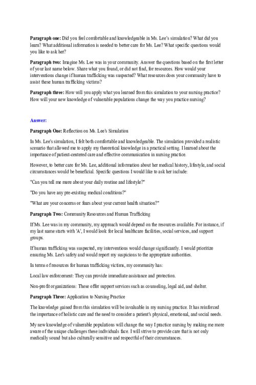 NR 436 Week 5 Simulation; iHuman Virtual Patient Encounter