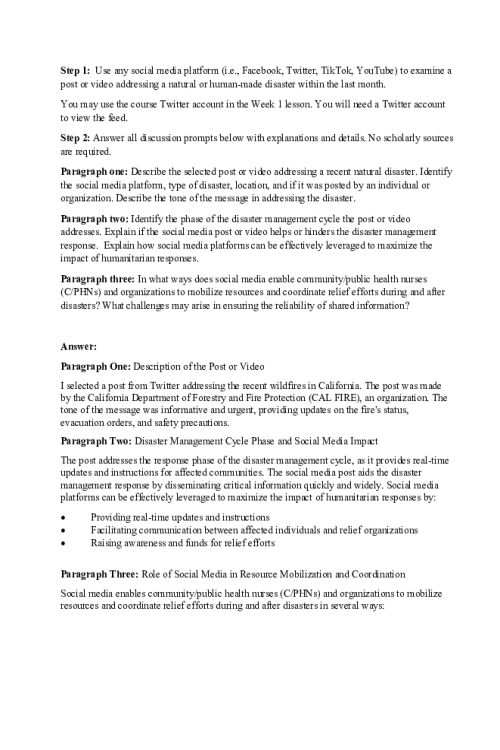 NR 436 Week 6 Collaboration Café; Social Media and Disaster Management